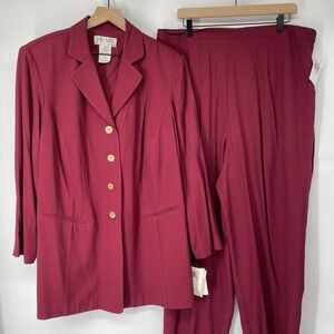 NWT Dani Max Garnet Red Two Piece Suit Jacket Pants Power Suit Office Core SZ 20